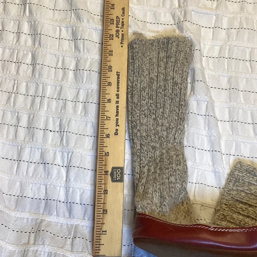 Acorn Mens Heritage Slipper Socks Grey Ragg Wool Red Leather Size 12-13 XL